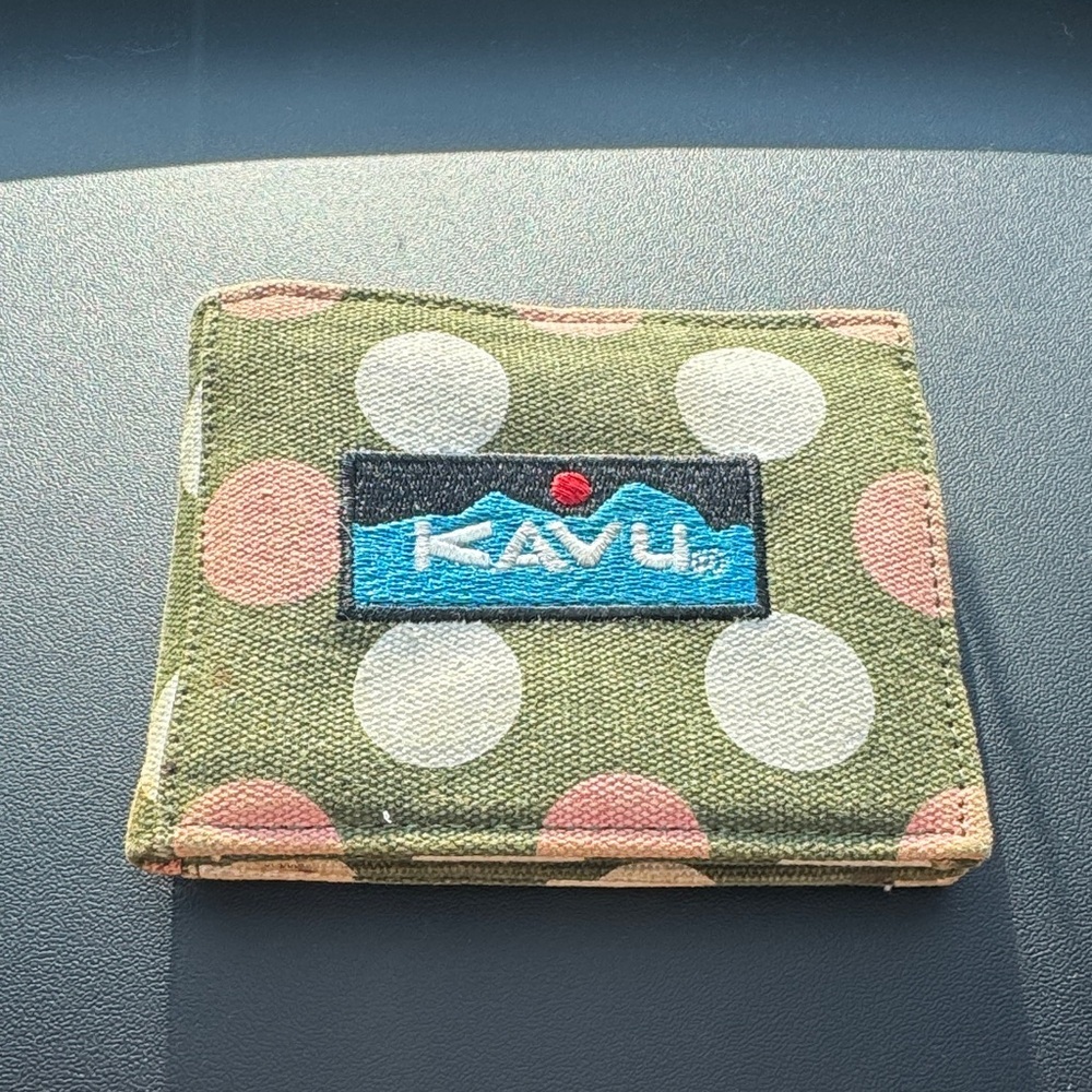 Kavu Olive and Peach Polka Dot Wallet